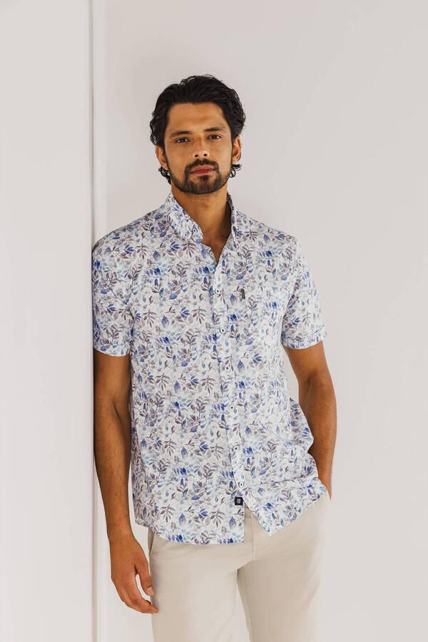 State Of Art Overhemd Lange Mouw Short Sleeve Poplin Overhemd Beige Blauw - Foto 2