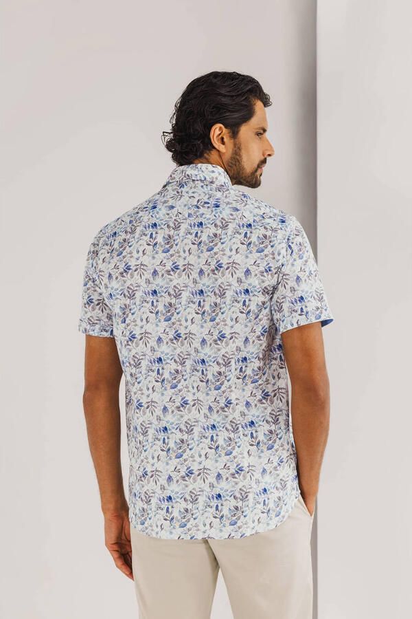 State Of Art Overhemd Lange Mouw Short Sleeve Poplin Overhemd Beige Blauw