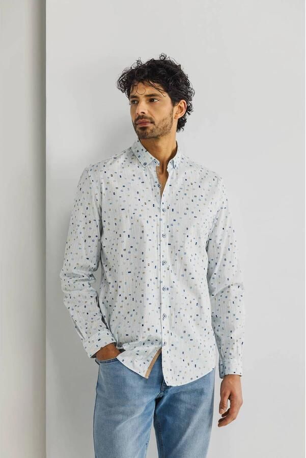 State Of Art Overhemd Lange Mouw Twill Overhemd Print Lichtblauw