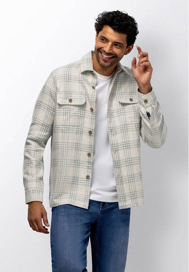 State of Art geruit overshirt met linnen ecru