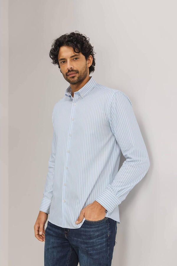 State Of Art Overhemd Lange Mouw Dobby Overhemd Streep Lichtblauw