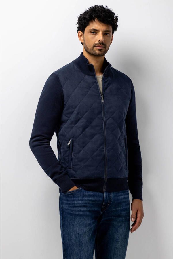 State of Art katoenen gebreid quilted vest donkerblauw