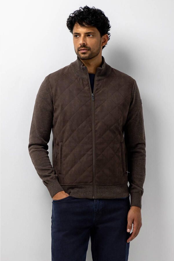 State of Art katoenen gebreid quilted vest donkerbruin