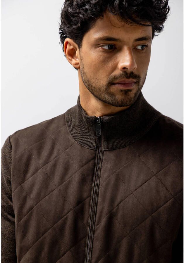 State of Art katoenen gebreid quilted vest donkerbruin - Foto 2