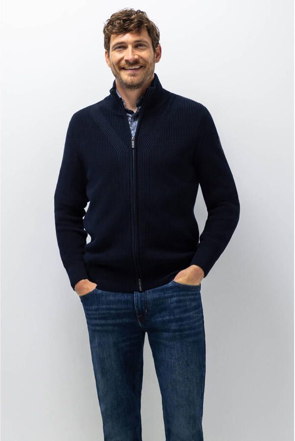 State of Art katoenen gebreid vest donkerblauw