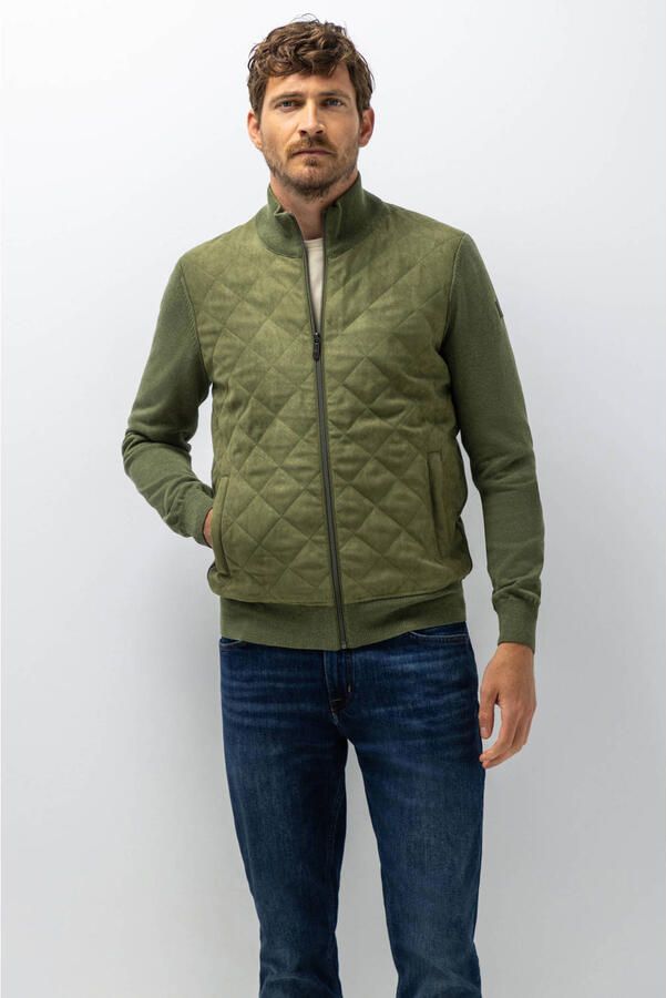 State of Art katoenen quilted gebreid vest mosgroen
