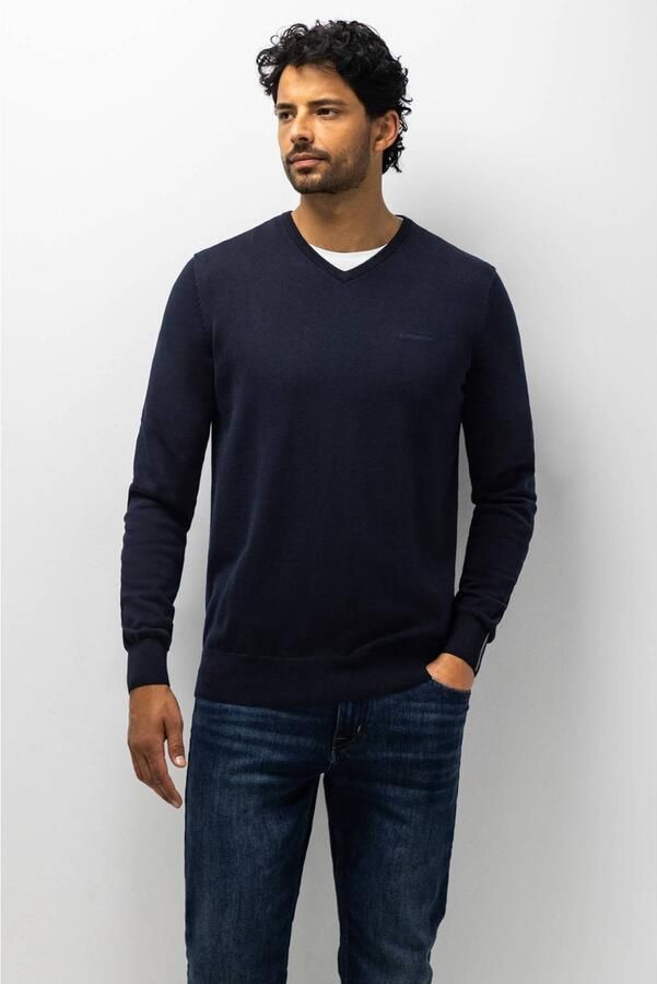 State of Art katoenen regular fit gebreide trui donkerblauw