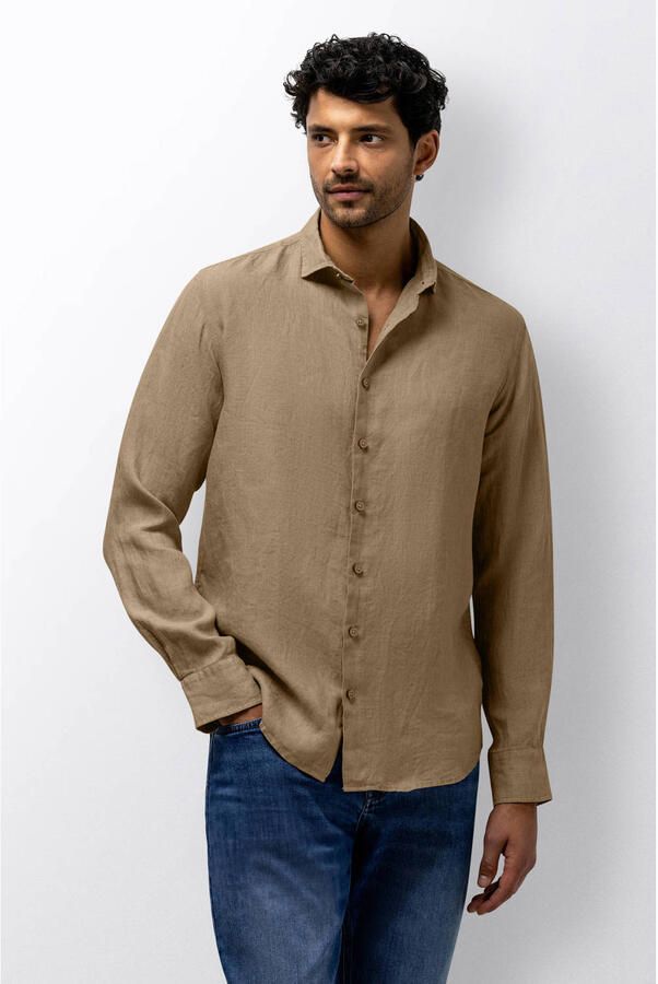 State Of Art Overhemd Lange Mouw Overhemd Linnen Beige