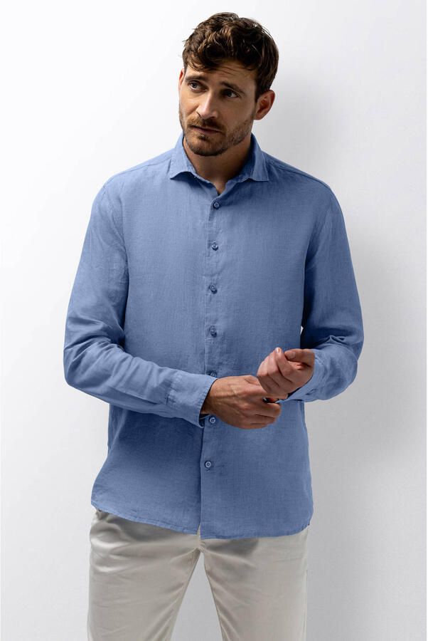 State Of Art Overhemd Lange Mouw Overhemd Linnen Mid Blauw