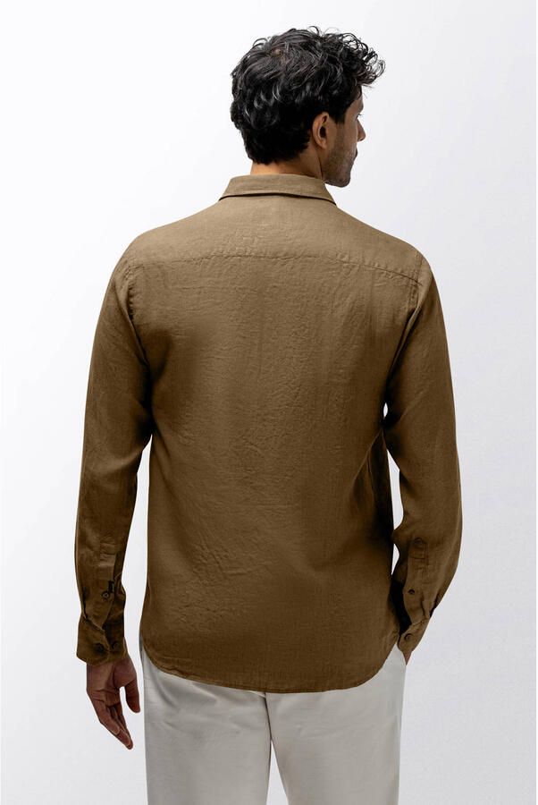 State of Art regular casual overhemd met linnen bruin - Foto 2