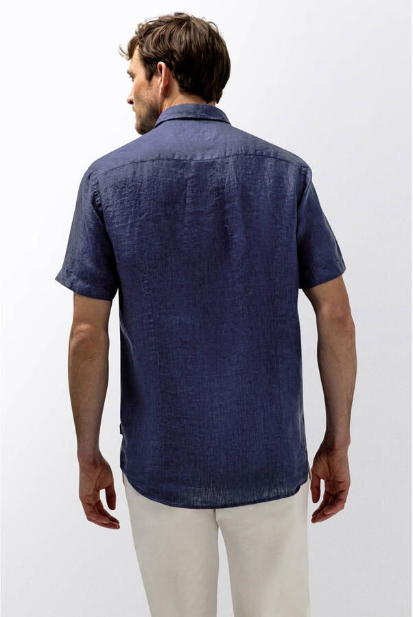State of Art regular casual overhemd met linnen donkerblauw - Foto 3