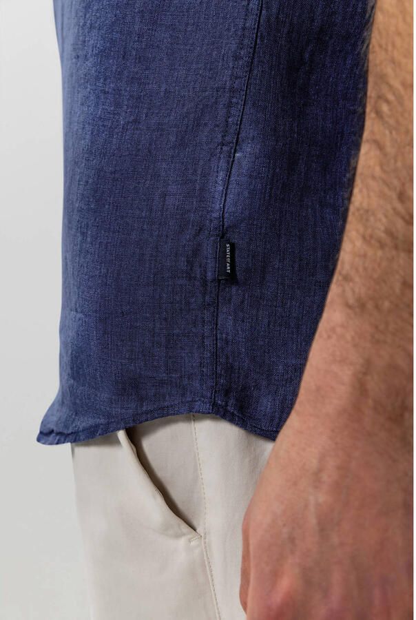 State of Art regular casual overhemd met linnen donkerblauw - Foto 2