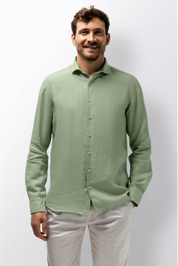 State of Art regular casual overhemd met linnen groen