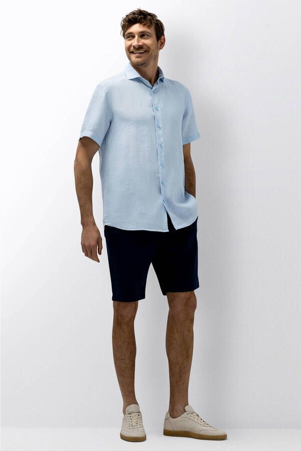 State of Art regular casual overhemd met linnen lichtblauw