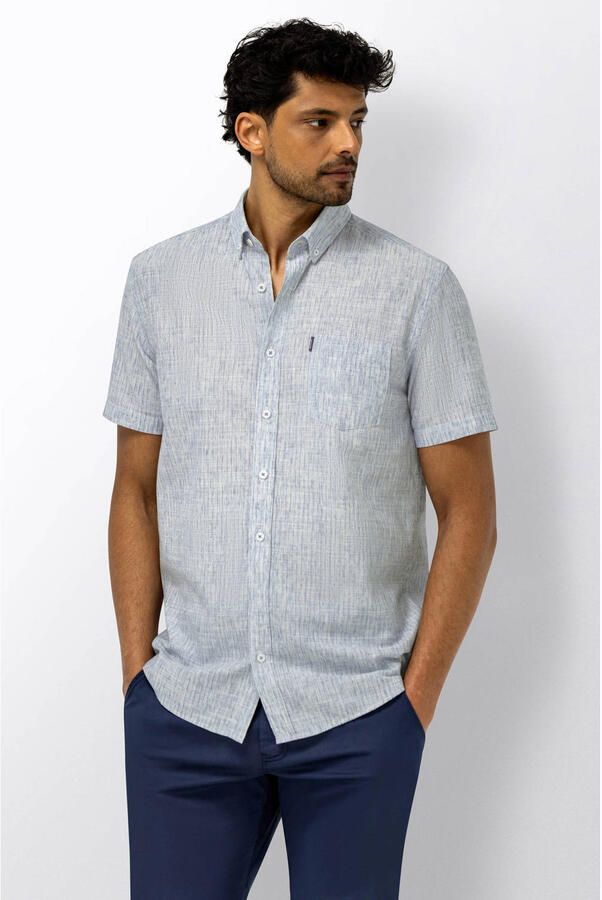 State Of Art Overhemd Korte Mouw Short Sleeve Shirt Faux Stripe Blauw