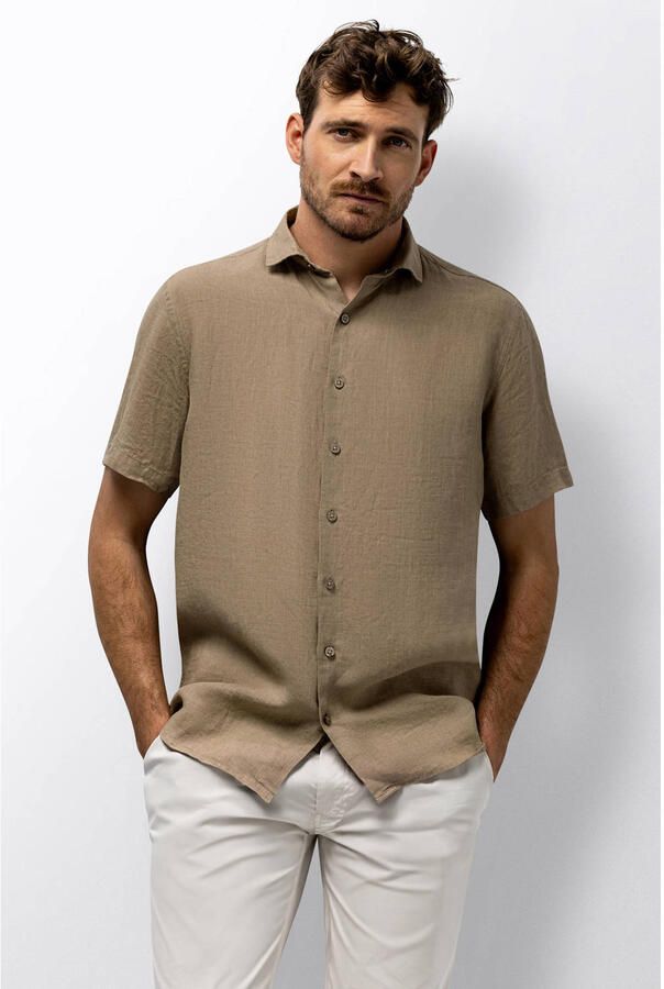State of Art regular casual overhemd met linnen lichtbruin