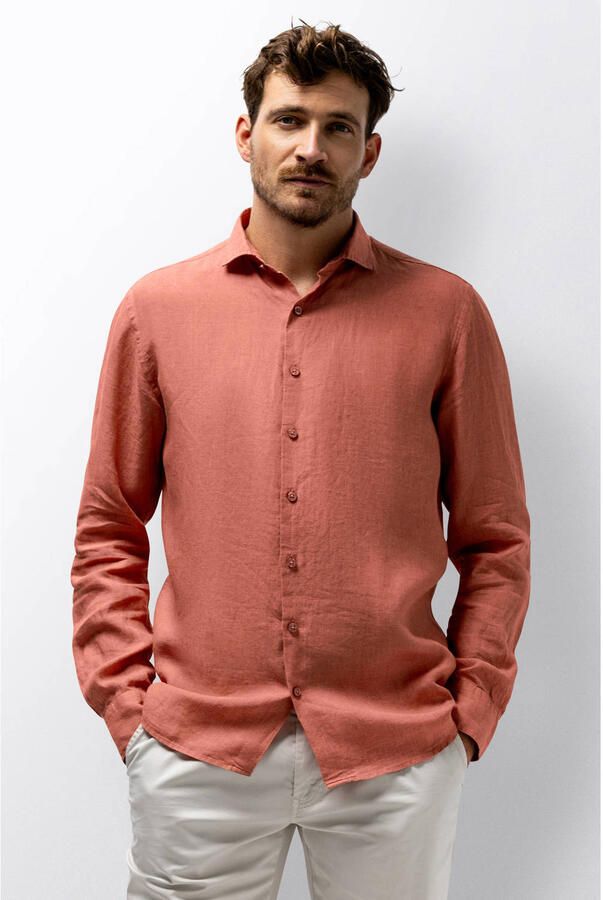 State of Art regular casual overhemd met linnen roze
