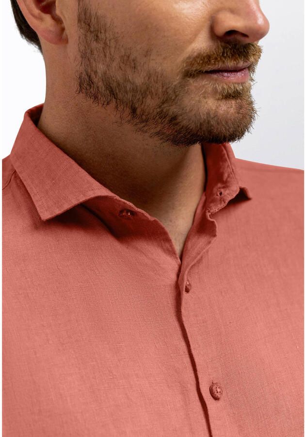 State of Art regular casual overhemd met linnen roze - Foto 2