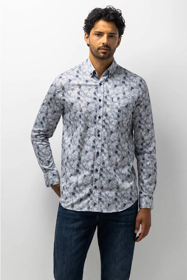 State of Art regular fit casual overhemd met print grijsblauw midnight