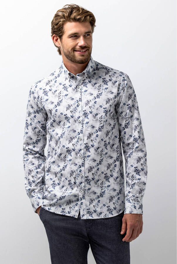 State of Art regular fit casual overhemd met print grijsblauw midnight