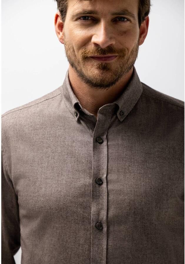 State of Art regular fit casual twill gemêleerd overhemd dark brown white - Foto 2