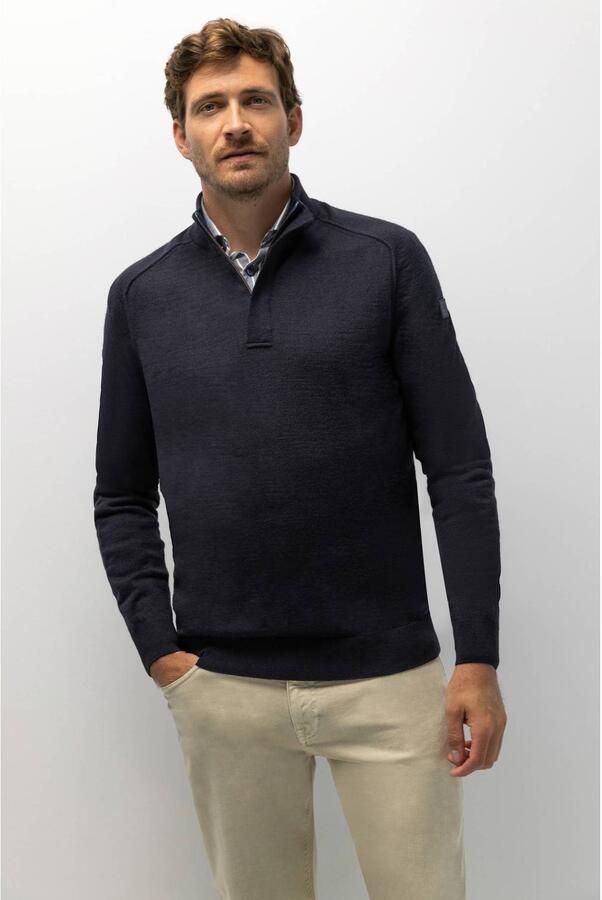 State of Art regular fit gebreide trui met wol donkerblauw