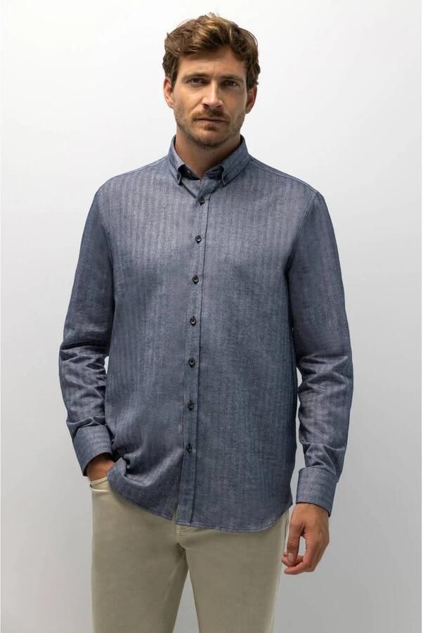 State of Art regular fit overhemd met krijtstreep dark-blue white