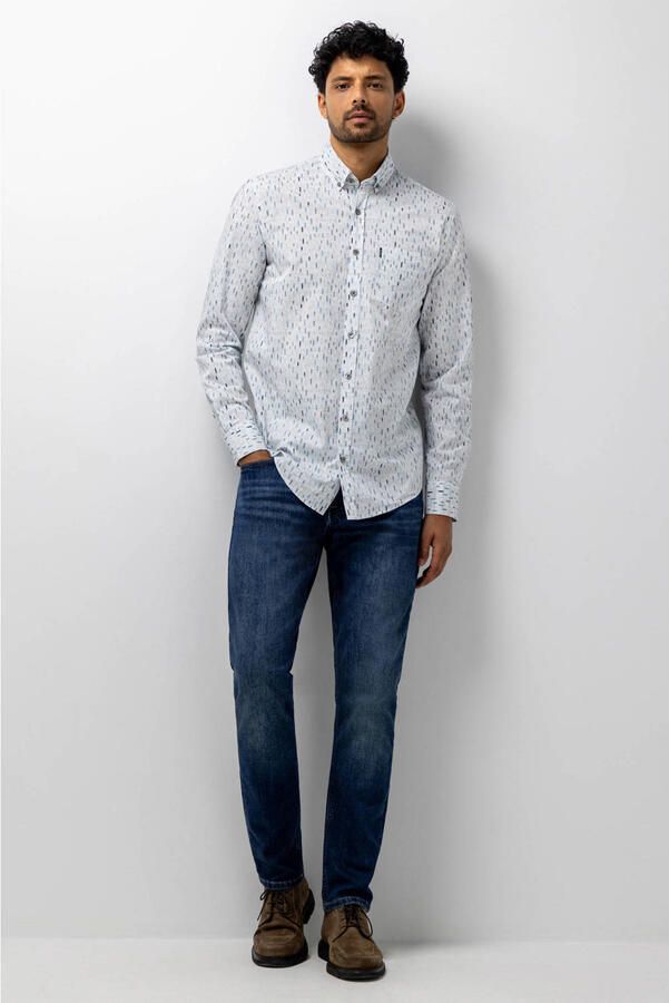 State of Art regular fit poplin overhemd met print grijsblauw donkerblauw - Foto 3