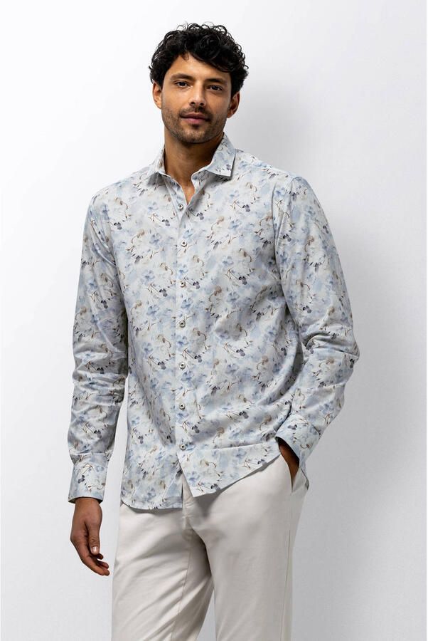 State of Art regular gebloemde casual overhemd lichtblauw