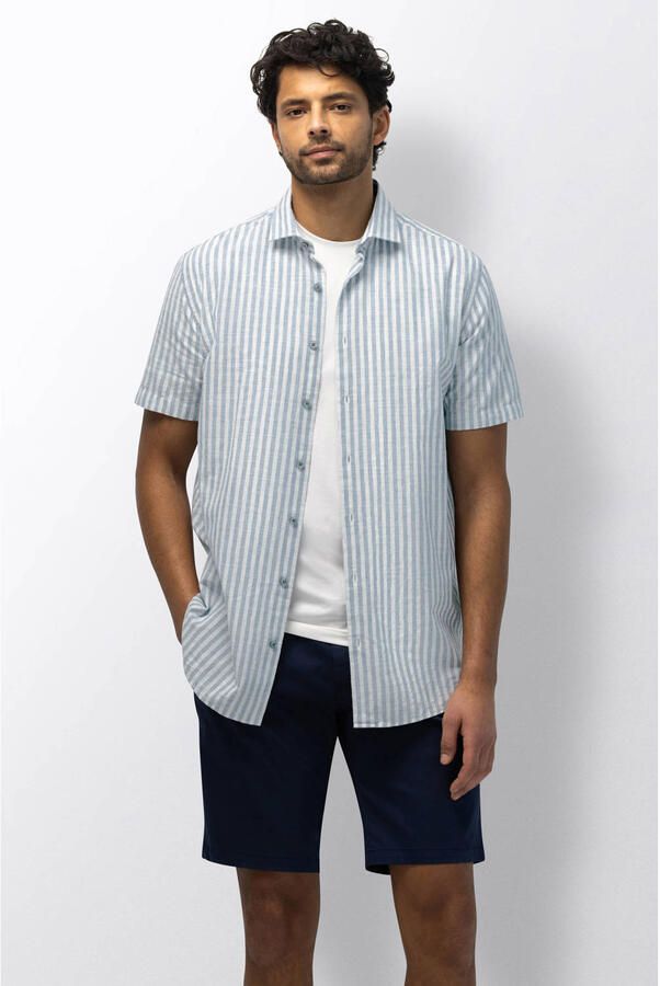 State Of Art Overhemd Korte Mouw Short Sleeve Shirt Stripe Blauw