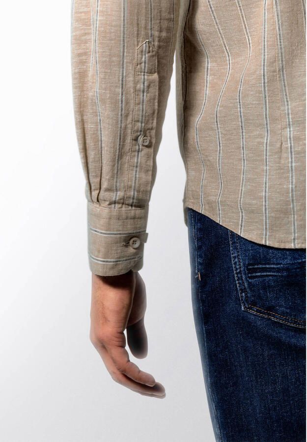 State of Art regular gestreepte casual overhemd met linnen beige - Foto 2