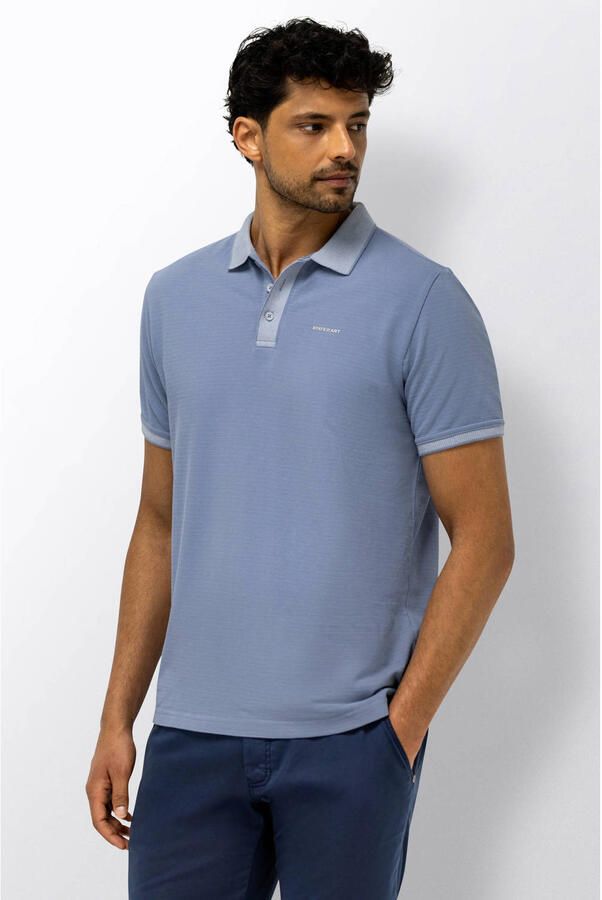 State Of Art Polo Shirt Korte Mouw Poloshirt Jersey Ribbed Contrast Blauw