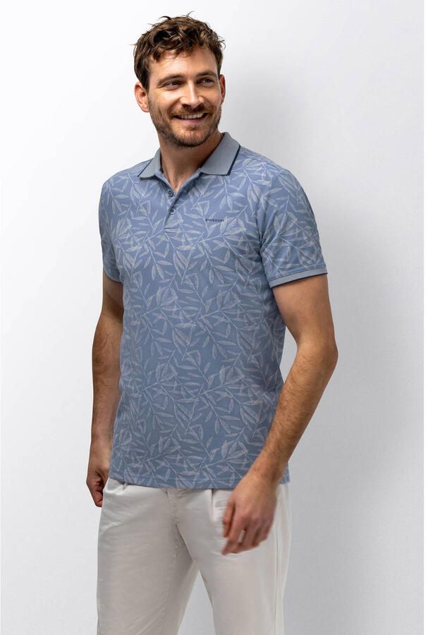 State Of Art Polo Shirt Korte Mouw Polo Printed Leafs Lichtblauw