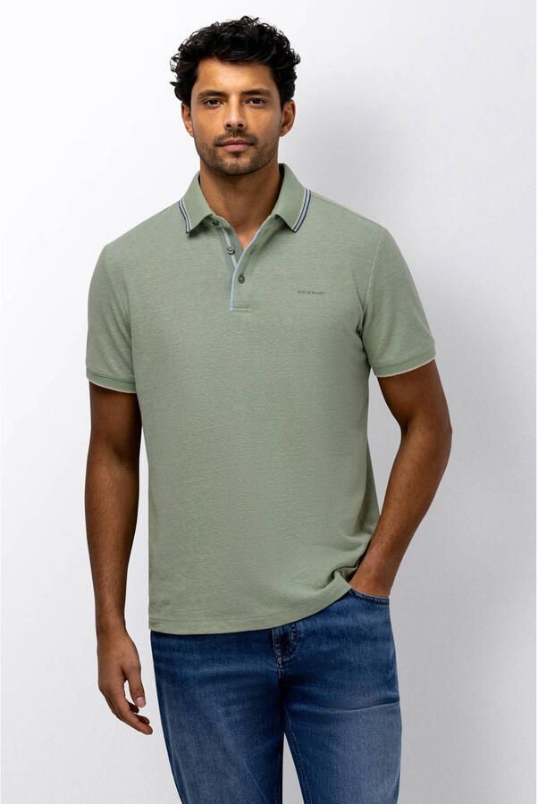 State of Art regular polo met linnen groen