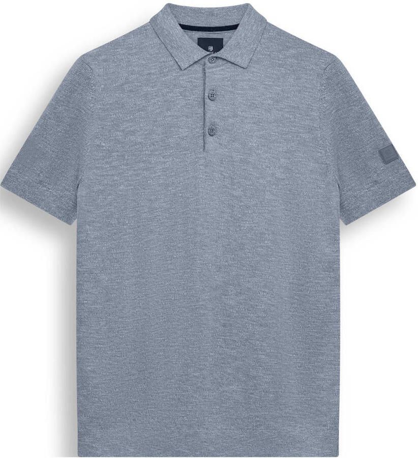 State of Art regular polo met linnen lichtblauw fijn gebreid - Foto 2