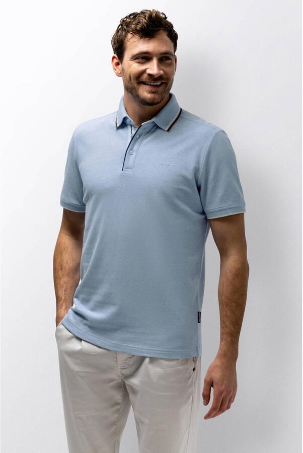 State Of Art Polo Shirt Korte Mouw Poloshirt Tipping Cotton Linen Lichtblauw