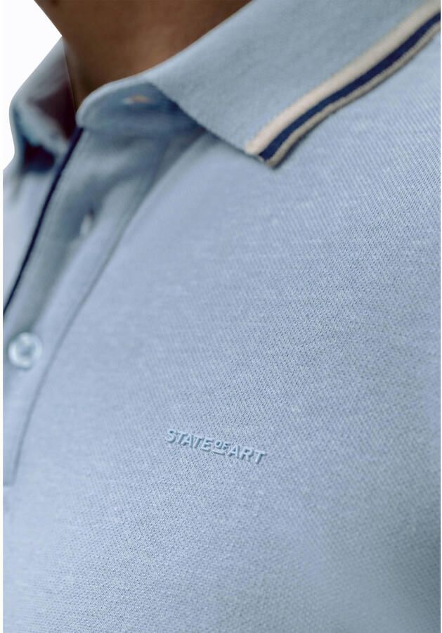 State Of Art Polo Shirt Korte Mouw Poloshirt Tipping Cotton Linen Lichtblauw - Foto 2