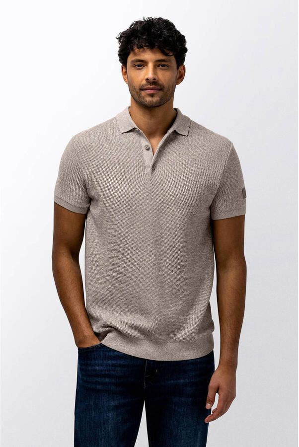State of Art regular polo taupe fijn gebreid