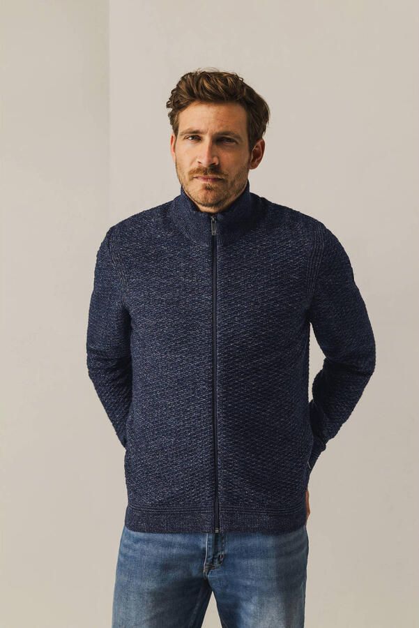 State of Art vest met ingebreid patroon donkerblauw - Foto 3