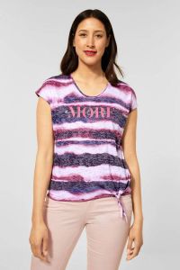 Street One T-shirt met all over print donkerblauw paars roze