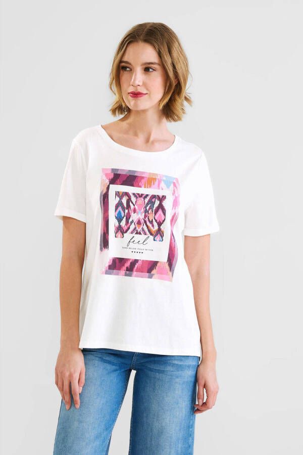 Street One T-shirt met printopdruk wit roze