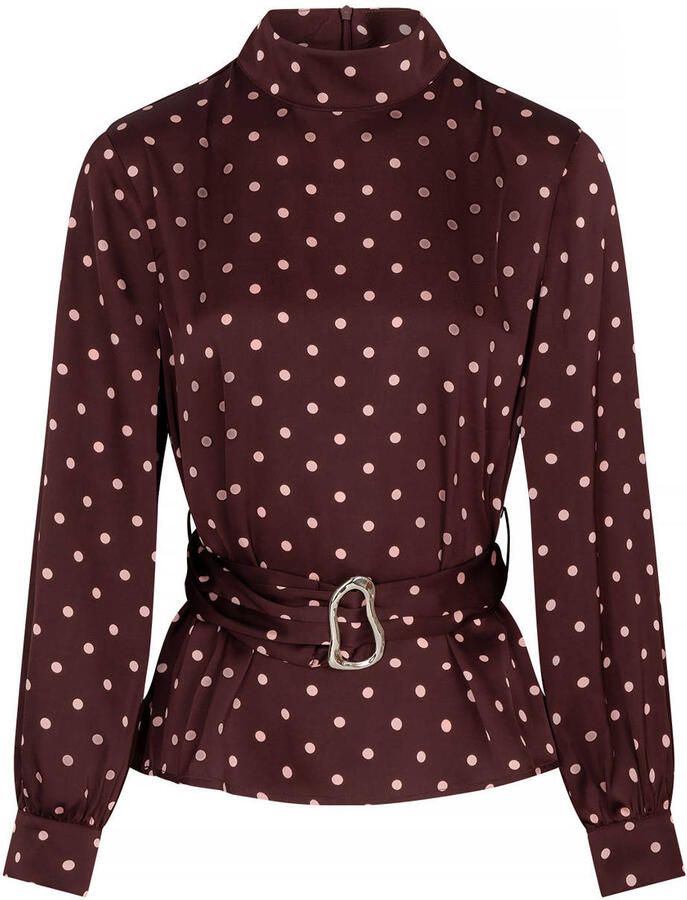 Studio AMAYA blouse met ceintuur en stippen donkerrood - Foto 2