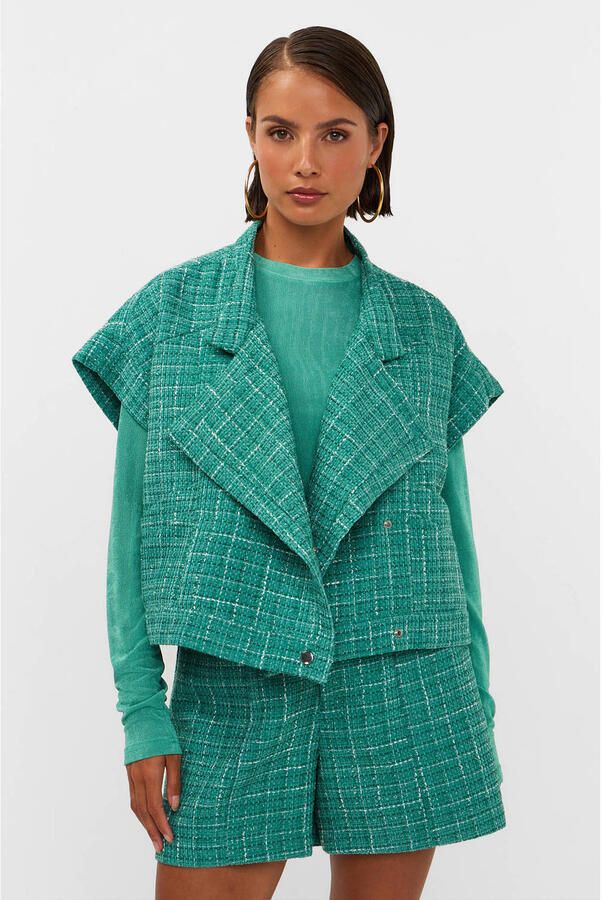Studio AMAYA bouclé gilet met glitters groen