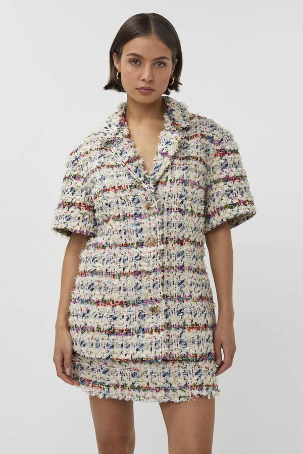 Studio AMAYA tweed geruit regular blazer ecru - Foto 5