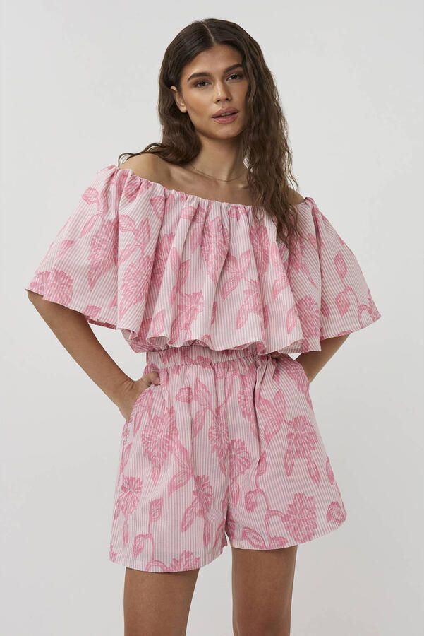 Studio AMAYA gestreepte off shoulder top roze - Foto 5