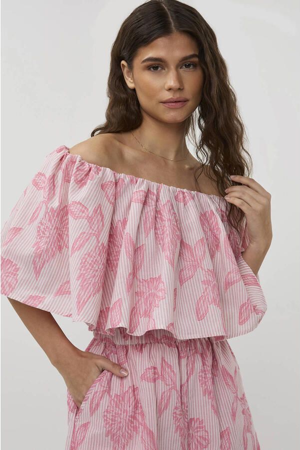 Studio AMAYA gestreepte off shoulder top roze - Foto 6