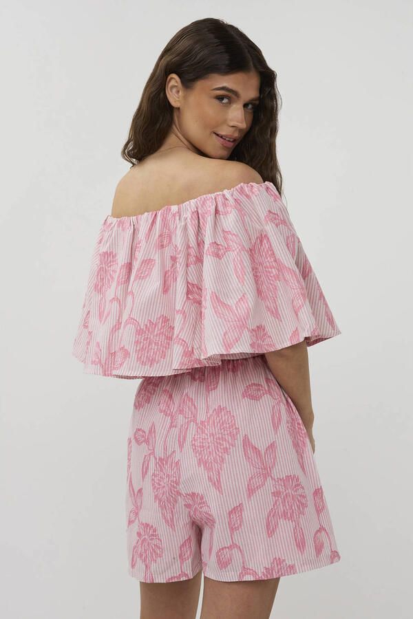 Studio AMAYA gestreepte off shoulder top roze - Foto 7