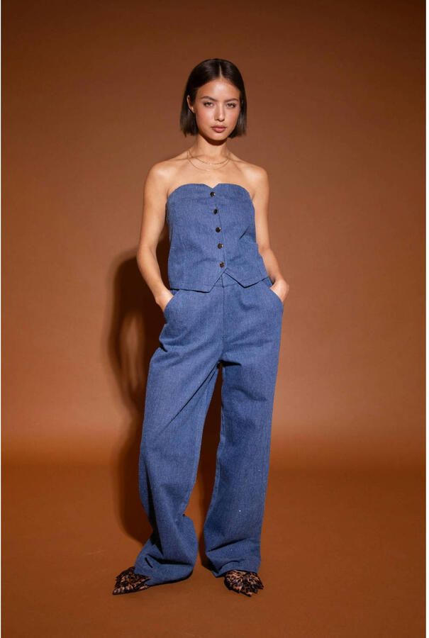 Studio AMAYA high waist wide leg jeans medium blue denim - Foto 6