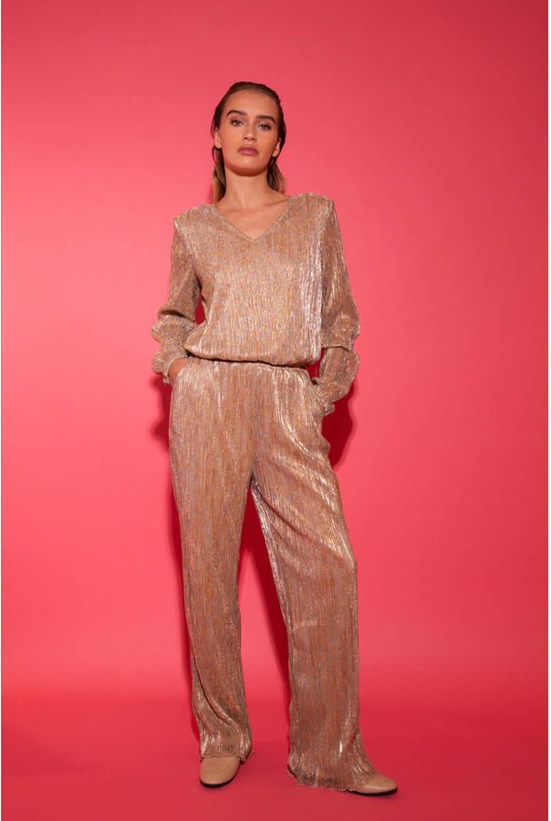 Studio AMAYA straight high waist broek goud - Foto 6