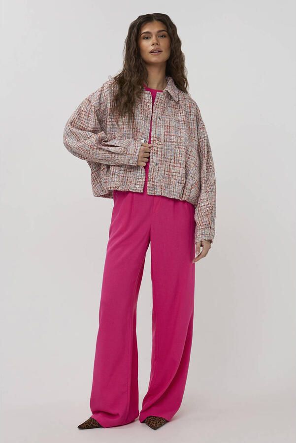 Studio AMAYA straight high waist broek met linnen roze - Foto 5